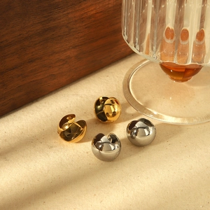 Sphere Ball Hoop Earrings Stainless Steel Gold Plated Smooth Mirror Polish Minimalist Geometric Jewelry For Women