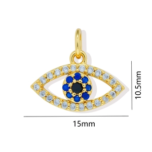 18K gold plated evil eye pendant with blue and clear zircon stones, size 15mm by 10.5mm