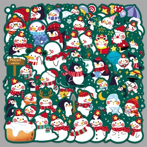 Snowman Penguin Cartoon Stickers Waterproof PVC For Luggage Laptop Scrapbook Winter Christmas Theme Cute Hand Drawn Decor