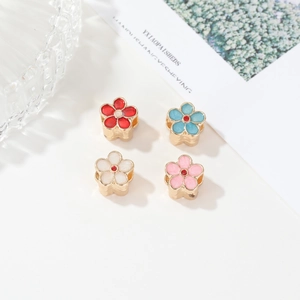 Pastoral style sakura flower beads with gold metal base for DIY jewelry making set of four