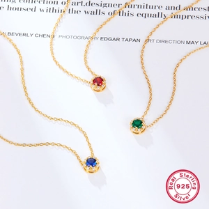 Vintage 925 Sterling Silver Zirconia Round Pendant Necklace For Women Elegant Gold Plated Clavicle Chain Fashion Jewelry Gift