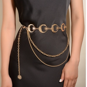 Vintage Metal Waist Chain For Women Sun Moon Star Pendant Multilayer Body Chain Dress Decor Accessory Fashion Jewelry