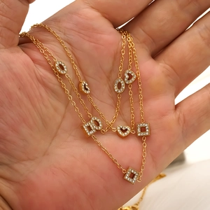 Pendant Necklace 18K Gold Plated 304 Stainless Steel Rhinestone Zirconia Heart Geometric Minimalist Jewelry Women
