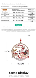 Detailed size chart for hollow wooden Christmas ornaments featuring Santa and elk designs