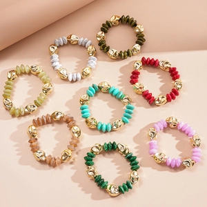 Retro irregular acrylic beaded bracelets set with gold metal accents in various colors