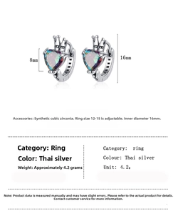 Detailed view of crown-shaped silver earring with 8mm heart-shaped colored zircon