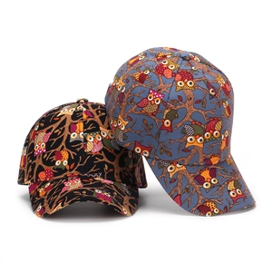 Casquettes de baseball classiques avec imprimé hibou en noir et bleu denim