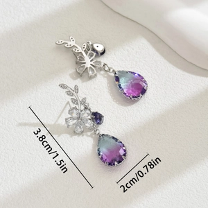 Floral earrings with purple gradient water-drop stones and white zircon accents
