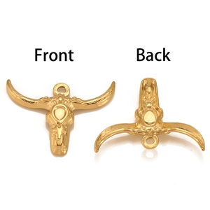Golden stainless steel Indian bull head pendant showing front and back view details