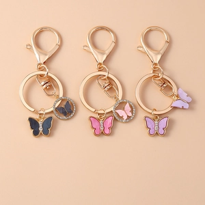 Rhinestone Butterfly Keychain Crystal Metal Alloy Enamel Gold Tone Bag Charm Pendant Key Ring For Women Girls Gift