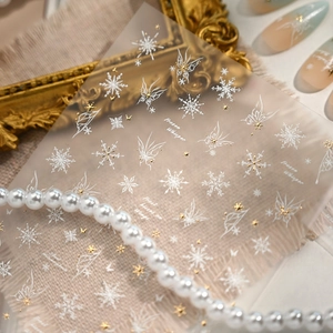 Snowflake Butterfly Nail Art Stickers Gold Foil Bronzing Winter Festive Design Self Adhesive Decals For Women DIY Manicure