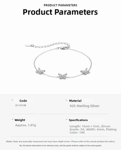 Detailed specifications of S925 sterling silver butterfly bracelet with 5A cubic zirconia