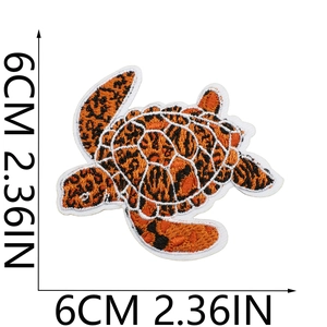 Detail of 6cm leopard print turtle embroidery patch with dimension measurements