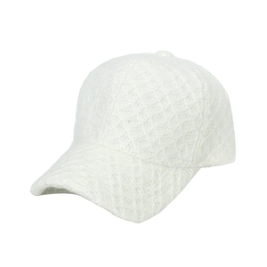 Elegant white lace textured baseball cap with knit diamond pattern for women
