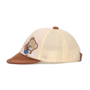 Toddler mesh baseball cap with cartoon bear embroidery and breathable summer design