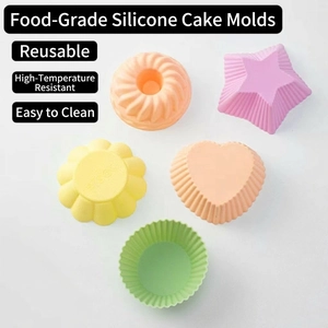 5-piece colorful silicone cake molds in heart, star, and flower shapes for baking