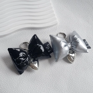 Bowknot Heart Keychain Glossy Metallic Puffy Soft Padded Bag Pendant Aesthetic Charm For Women Girls Chic Accessory