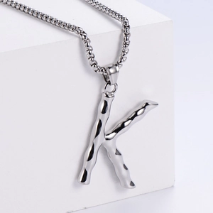 Hip hop silver 18K stainless steel letter K pendant necklace with bamboo style link chain