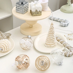 European style pearl bead chain Christmas tree ornaments in gold silver and white colors