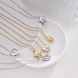 Heart Star Water Drop Pendant Necklace Cubic Zirconia Minimalist High Polish Jewelry For Women