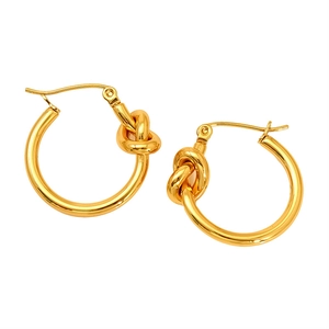 Polished 18K gold-plated titanium steel layered knot hoop earrings for women