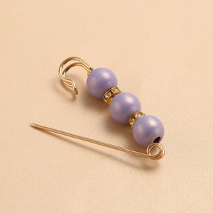 Pastel purple bead brooch with gold metal and rhinestones for waist adjustment