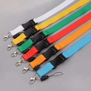 Set of six colorful fabric lanyards with metal lobster clasps and quick-release buckles