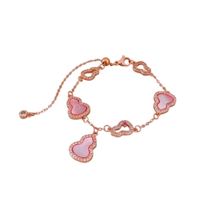 Rose gold hollow wulu bracelet with pink mother of pearl and zircon stones for women