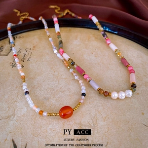 New Chinese style gold plated agate bead necklace with baroque pearls on calligraphy tray