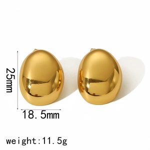 Polished gold stainless steel oval earrings with 25mm height and 11.5g weight detail