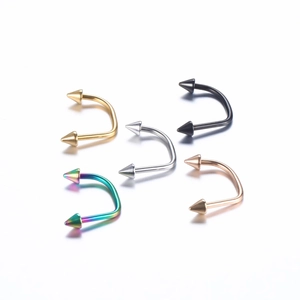 U-shaped stainless steel horseshoe piercings with spike ends in five metallic colors
