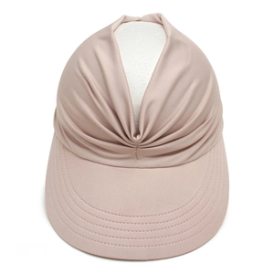 Front view of stylish women's pleated sun visor in dusty rose with wide stitched brim