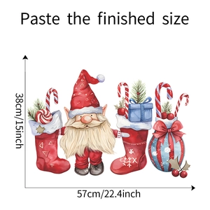 Detail showing Christmas gnome wall sticker dimensions 57x38cm with candy cane design