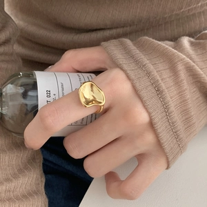 Minimalist S925 sterling silver irregular gold ring with wave concave design for women