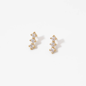 Sparkling Cubic Zirconia Stainless Steel Stud Earrings Dainty Minimalist Vertical Stones Jewelry For Women