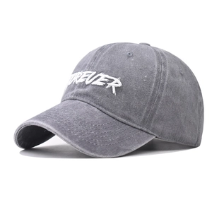Vintage washed gray baseball cap with white Forever 3D embroidery and curved brim