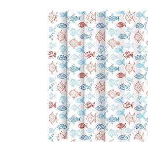 Simple white shower curtain with cute colorful cartoon fish patterns for bathroom decor