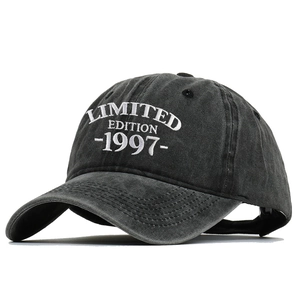 Washed cotton baseball cap with Limited Edition 1997 white embroidery on dark grey fabric