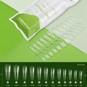 Size chart showing width measurements from 13.5mm to 6.5mm for long ballerina false nails