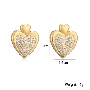 Squisiti orecchini a lobo a cuore in rame placcato oro 18K con pietre di zirconia
