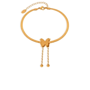 Butterfly Pendant Anklet Titanium Steel Gold Plated Snake Bone Chain Tassel Simple Elegant Jewelry Gift For Women