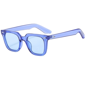 Classic retro square frame sunglasses in translucent blue with silver arrow stud details