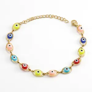 Evil Eye Bracelet Stainless Steel 18K Gold Plated Colorful Enamel Eye Charm Adjustable Jewelry For Women