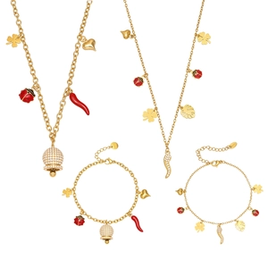 Parure de bijoux en acier inoxydable avec breloques porte-bonheur et trèfles