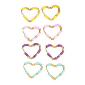 Set of colorful heart-shaped hoop earrings in gold-plated steel for summer vacation