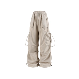 Pantaloni Cargo Uomo Poliestere Tasche Multiple Coulisse Gamba Larga Vita Alta Streetwear Pantaloni Casual