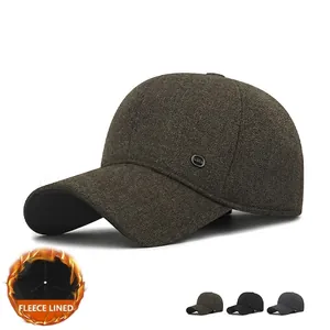 Men Winter Baseball Cap With Ear Flaps Thickened Warm Fleece Lined Windproof Outdoor Cotton Blend Adjustable Hat
