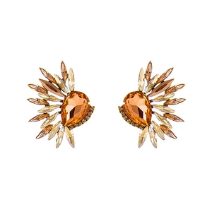Vintage Alloy Rhinestone Earrings Luxury Water Drop Marquise Crystal Fan Wing Shape Glamorous Jewelry For Women