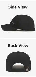 Vista laterale e posteriore del berretto da baseball da uomo in cotone nero con fibbia