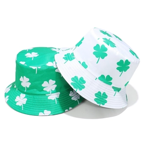 St. Patrick's Day Shamrock Print Bucket Hat Reversible Sun Protection Polyester Outdoor Fisherman Cap For Men Women